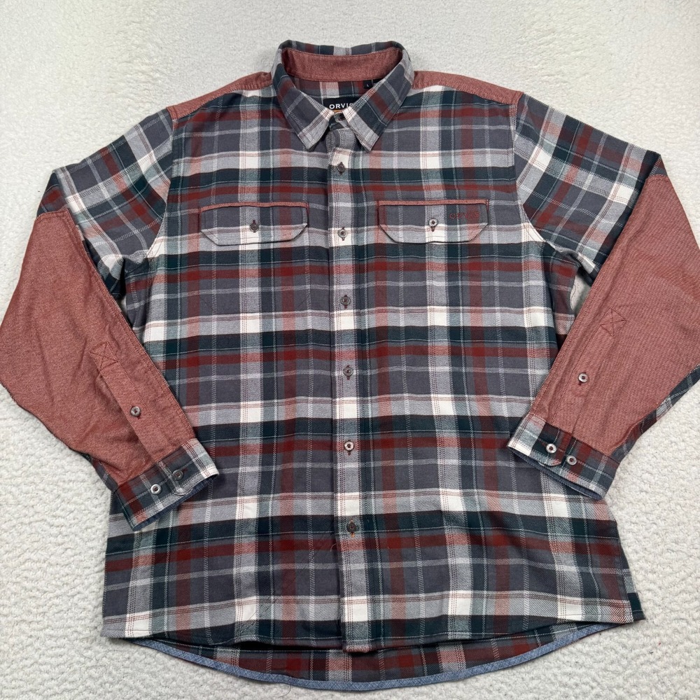 Orvis Shirt Mens Large Active Fit Plaid Flannel Colorblock Long Sleeve Button Up